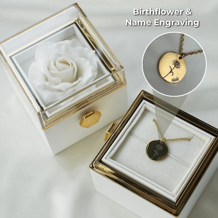 Personalised Birthflower Necklace with Forever Rose Box
